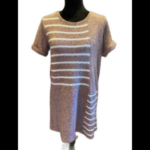 Cherish Knit Sweater Dress Size Small Striped Mauve-Beige Light Fuzzy Stylish !